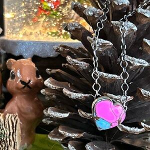 925 Sterling cotton candy turquoise heart necklace